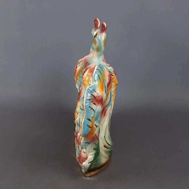 Ceramic Vintage Multicolored Ceramic Sculpture of Peacocks, Italy, 1970s For Sale - Image 7 of 18
