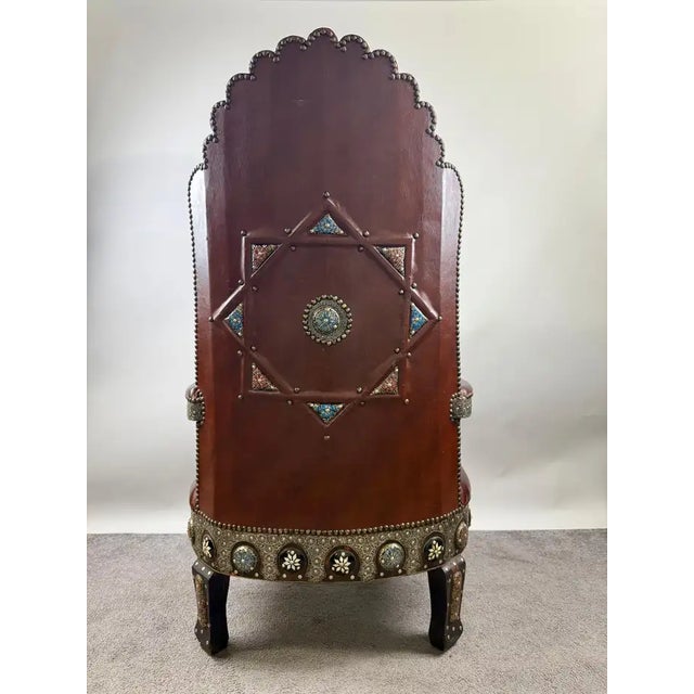 Portuguese Colonial Style Leather & Filigree Design Throne Chair For Sale In New York - Image 6 of 12