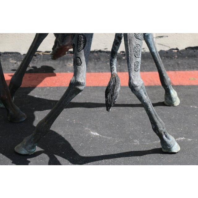 Vintage Pair of Large Bronze Giraffe Garden Sculptures – Outdoor Yard Art With Natural Patina For Sale - Image 13 of 18