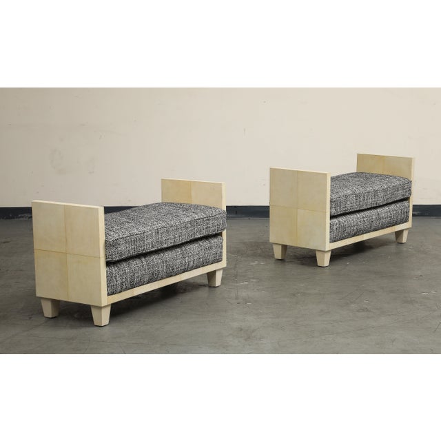Ivory Parchment Benches Inspired by Jean Michel Frank, Mid-Century Modern Style For Sale - Image 8 of 16