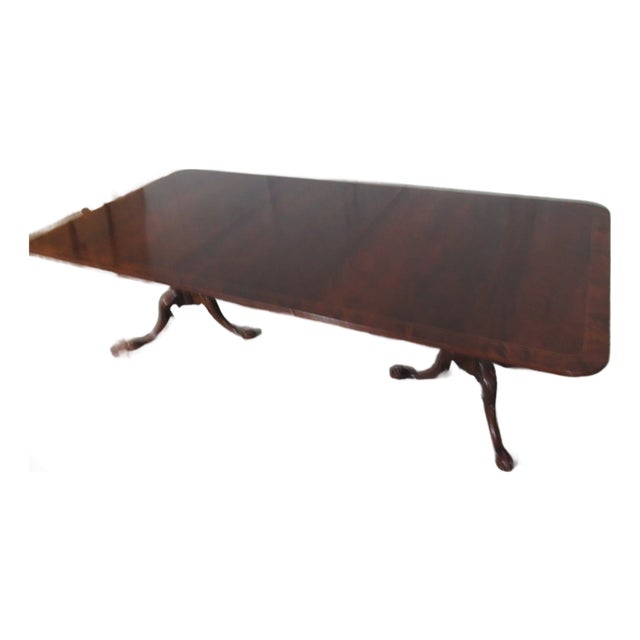 1980s Flame Mahogany Banquet Dining Table Pedestal Highend Designer For Sale