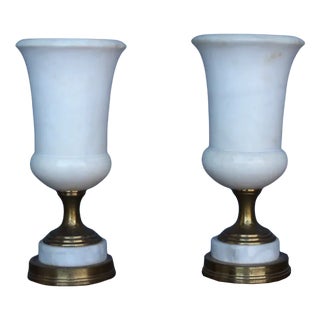Alabaster Torchiere Table Lamps, 1950s, Set of 2 For Sale