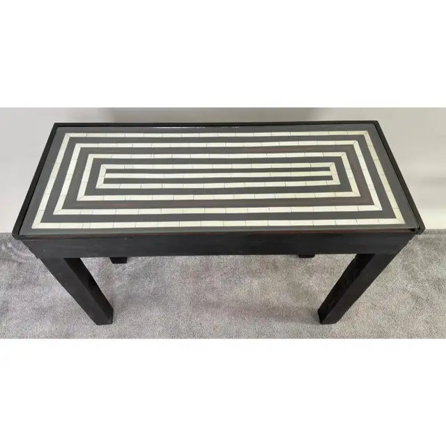 Art Deco Style Black and White Resin Inlay Console Table with Concentric & Glass Top This striking Art Deco style console...