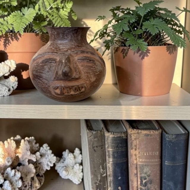 This vintage hand-built anthropomorphic earthenware vessel is a wonderfully sculptural example of Latin American folk...