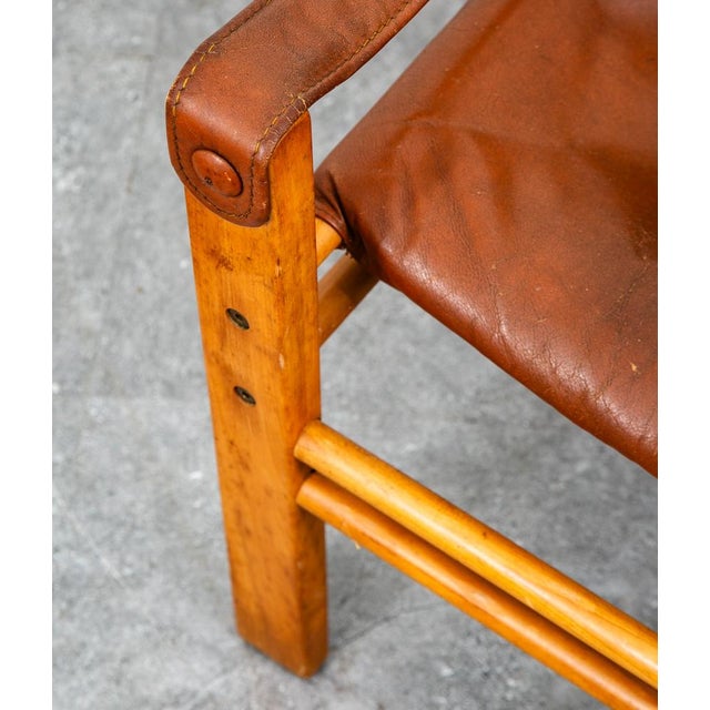 Mid Century Danish Modern Lounge Chair Safari Brown Leather Arm Sling Vintage For Sale In Sacramento - Image 6 of 12
