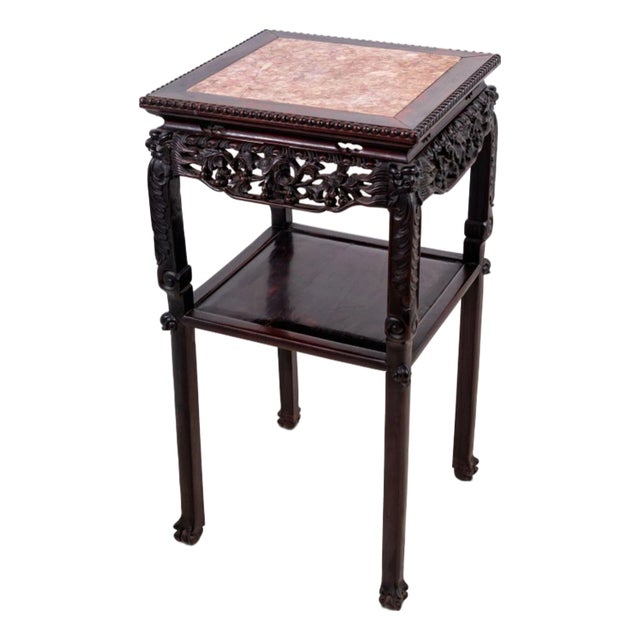 Chinese Hardwood and Marble Pedestal Table For Sale