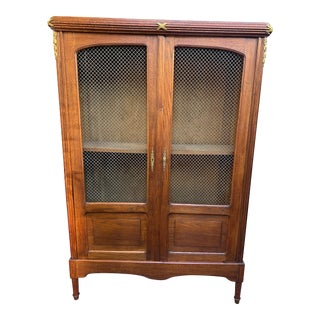 Antique Louis XVI Oak Bookcase With Brass Mesh For Sale