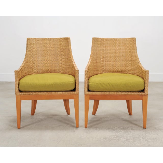 McGuire Set of Six McGuire Umbria Woven Rattan Cane Dining Armchairs For Sale - Image 4 of 18