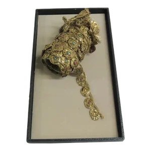 Vintage Bejeweled Encrusted Gold Metallic Threads Decorative Trim