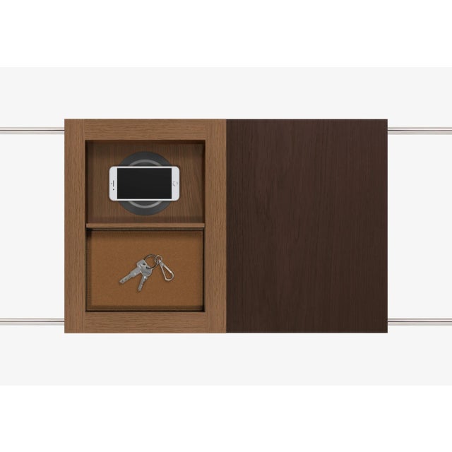 Side table composed of 1 polished stainless steel structure with fixed feet and 3 tops in solid oak wood and MDF veneered...