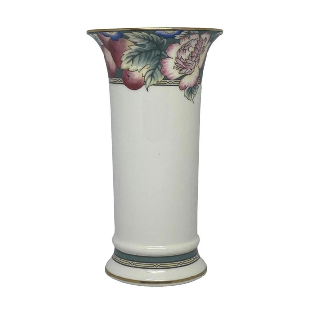 1990s Vintage Royal Doulton Orchid Hill Medium Column Fine Bone China Vase For Sale - Image 5 of 12