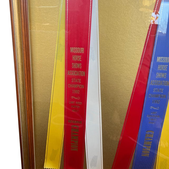 Red Framed Missouri Horse Show Champion Rosettes, Equestrian Wall Art, 1992 For Sale - Image 8 of 17