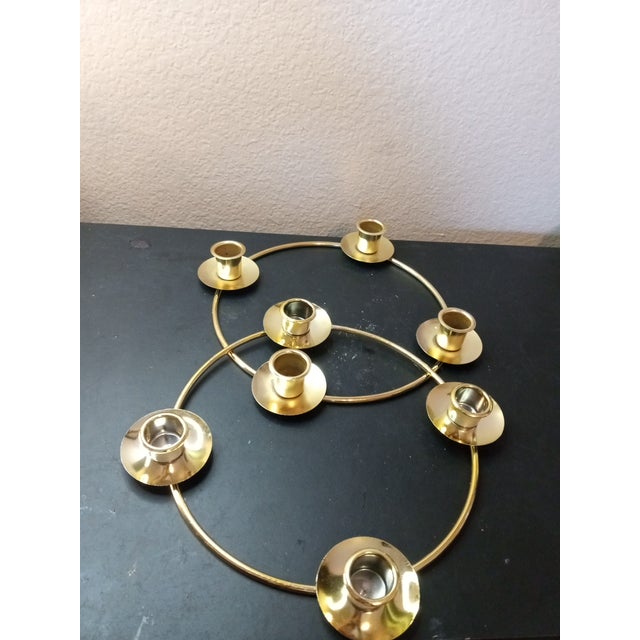 1970s Pair of Vintage 4-Candle Holder Brass Rings For Sale - Image 5 of 5