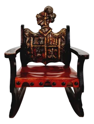 Antique Spanish Hand-Carved Wood Rocking Armchair, 1900s