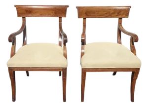 Pair of Vintage English French Country Elbow Scrolled Arm Chairs