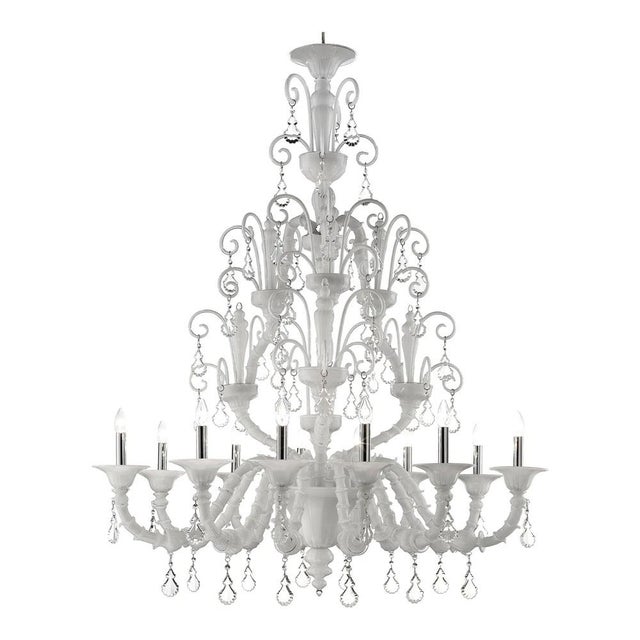 White Chandelier with Curled Murano Glass Details by Simoeng For Sale - Image 8 of 8