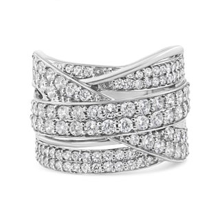.925 Sterling Silver 2.00 Cttw Round-Cut Diamond Overlapping Bypass Band Ring (I-J Color, I2-I3, Size 6 For Sale