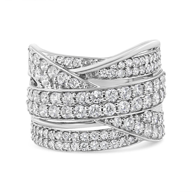 .925 Sterling Silver 2.00 Cttw Round-Cut Diamond Overlapping Bypass Band Ring (I-J Color, I2-I3, Size 6 For Sale
