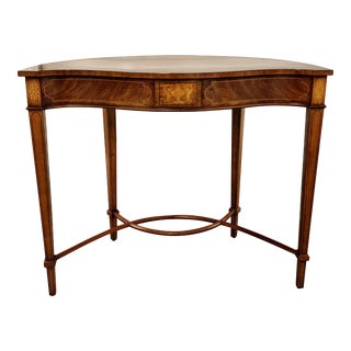 Maitland-Smith Mahagony & Burl Wood Demi-Lune Console Table For Sale