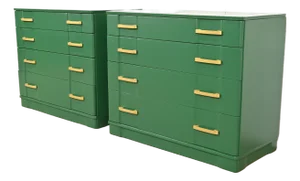 Donald Deskey Style Art Deco Green Lacquered Chests of Drawers, Newly Refinished