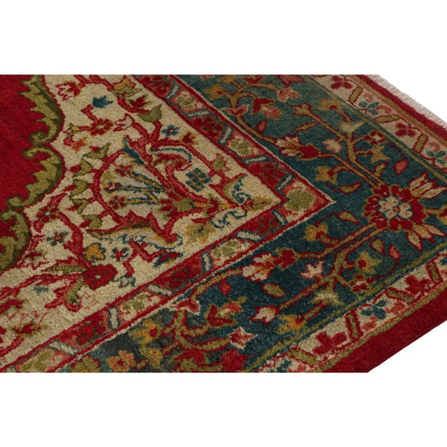 Antique Amritsar Rug in Red Open Field With Floral Medallion, From Rug & Kilim For Sale In New York - Image 6 of 7