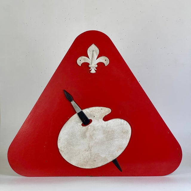 French Vintage French Equilateral Triangular Shaped Red Trade Sign for Art Studio / Shop For Sale - Image 3 of 9