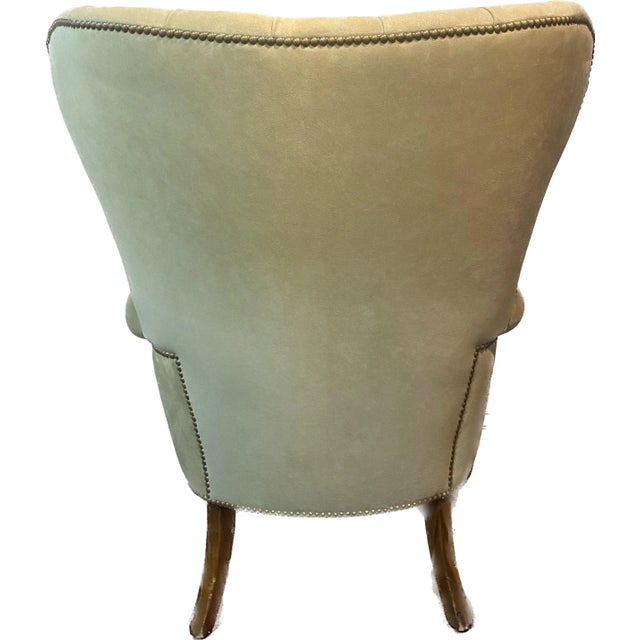 Tufted Wingback Chair in Italian Suede With French Nailheads For Sale - Image 9 of 11