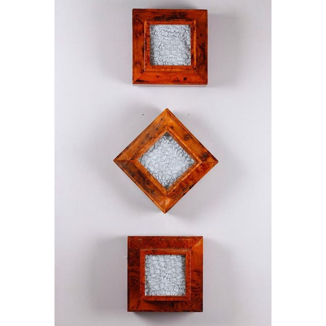 Art Deco Ceiling or Wall Lights in Elm Burr Veneer, 1935, Set of 3 For Sale - Image 3 of 15