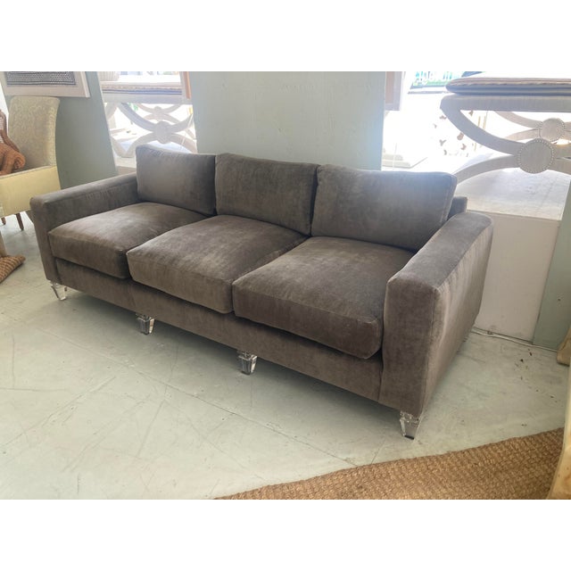 1990s Charles Hollis Jones Lucite and Mohair Sofa For Sale - Image 5 of 13