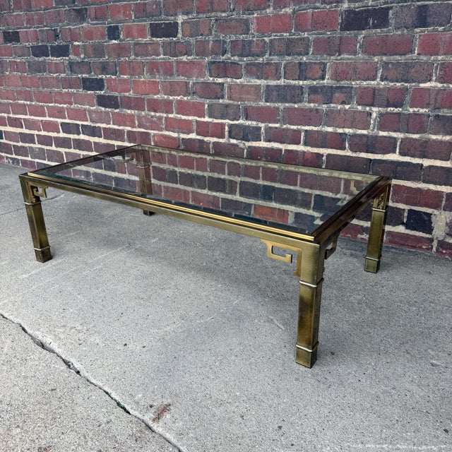 Brass and glass Greek key coffee table by Mastercraft rectangle