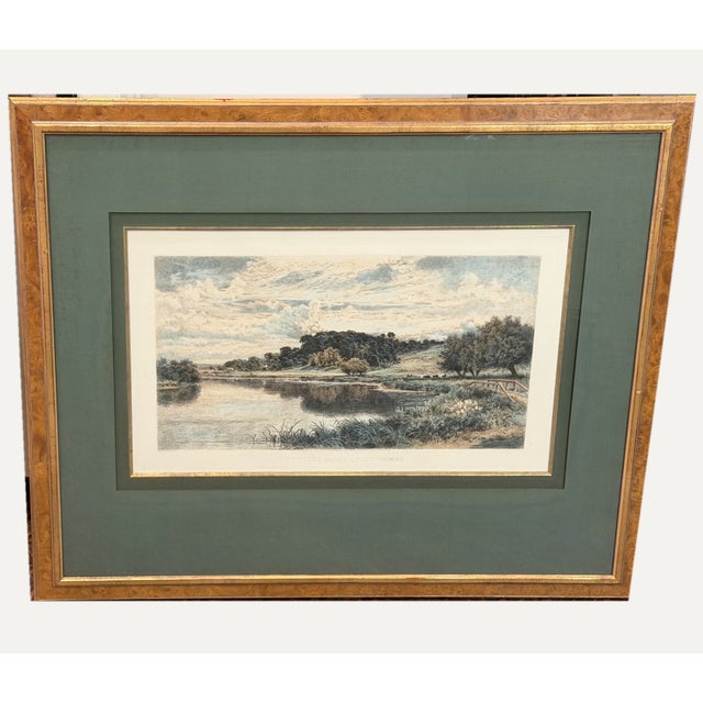 English Antique Etching 1907 B W Leader “The Wooded Banks of the Thames” Colored Etching by Chauvel For Sale - Image 3 of 11