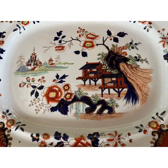 Antique Carey's Improved Ironstone Platter c.1830s Gaudy Imari Blue Rust Gold 12x15 For Sale - Image 4 of 6