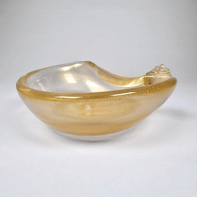 Mid-Century Modern Barovier and Toso Murano Venice Folded Spiral Gold Leaf Bowl Ashtray MCM For Sale - Image 3 of 7