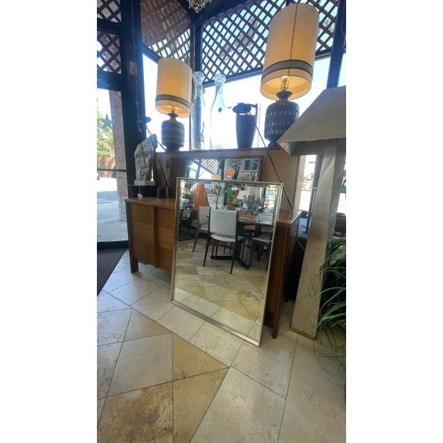 Metal Vintage Aluminum Frame Beveled La Barge Mirror For Sale - Image 7 of 8
