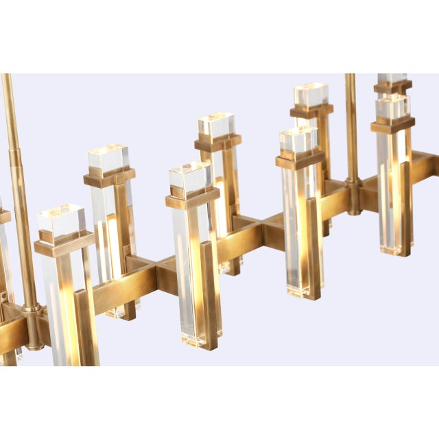 Ian K. Fowler for Visual Comfort Signature Malik Large Linear Chandelier in Hand-Rubbed Antique Brass with Crystal For Sale - Image 9 of 12