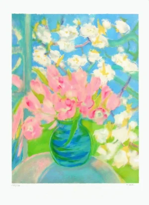 1990s Michèle Gour Rose Bouquet Lithograph
