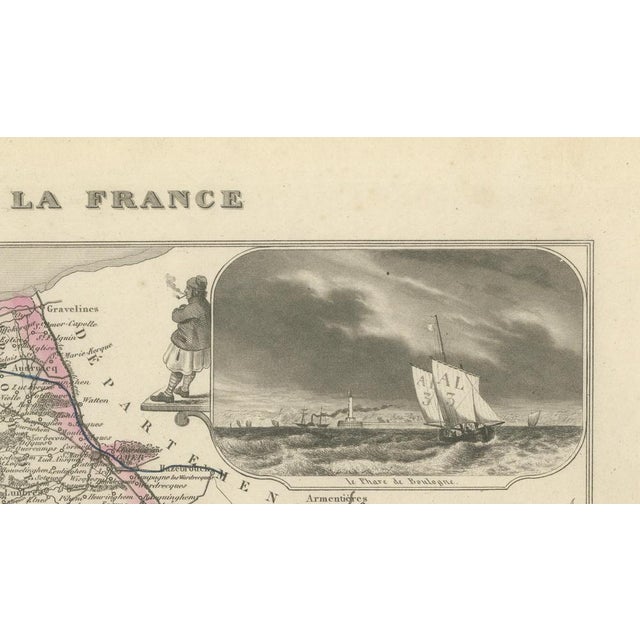Antique Map of Pas-De-Calais by Vuillemin, 1850 For Sale - Image 5 of 10