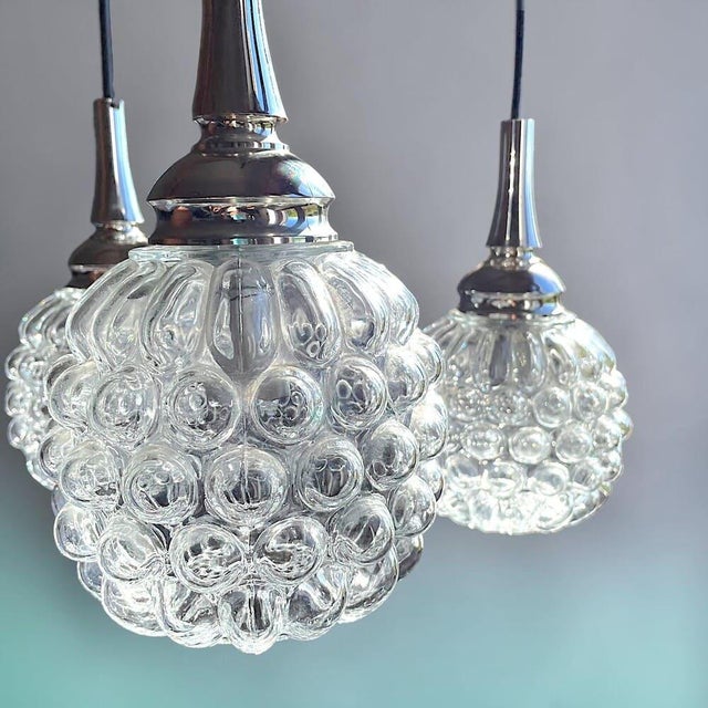 Mid-Century Modern Mid-Century Space Age German Cascading Glass Three Lights Chandelier by Hustadt-Leuchten, 1960s For Sale - Image 3 of 17