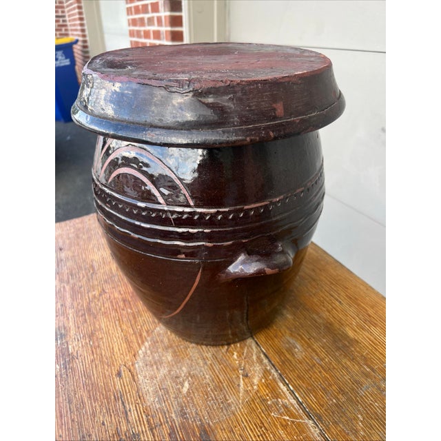 Antique Redware Korean Traditional Onggi Fermentation Jar, With Lid, Circa 1920’s For Sale - Image 4 of 12
