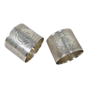 Antique American Sterling Silver Bride & Groom S Monogram Wedding Napkin Rings a Pair