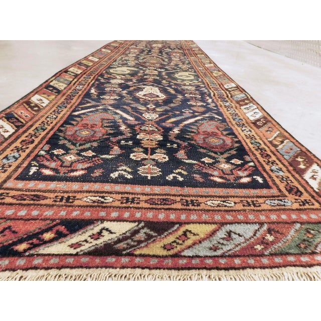 1940s Hand Knotted Blue Background Runner For Sale - Image 4 of 13