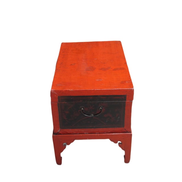 Late 19th Century Red Antique Accent Cabinet Trunk With a Stand For Sale - Image 5 of 10