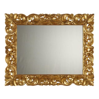 Baroque Mirror in Carved Wood with Leaf Motifs For Sale