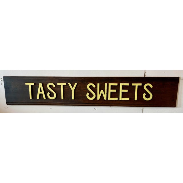 Brown Large Vintage Wooden Tasty Sweets Bakery Sign From England - Circa 1970’s For Sale - Image 8 of 8