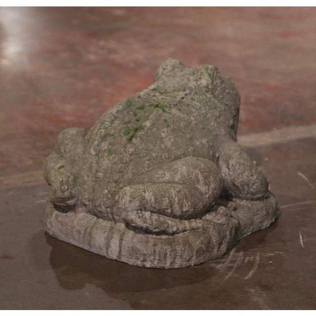 Vintage French Outdoor Weathered Carved Stone Toad Fountain Element For Sale - Image 4 of 6