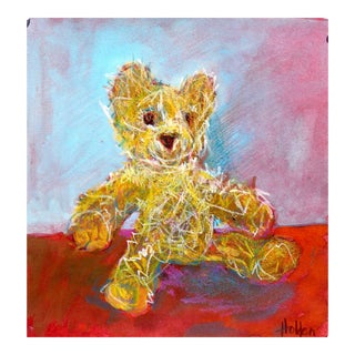 "Baby Bear" Contemporary Figurative Colorful Pastel Drawing For Sale