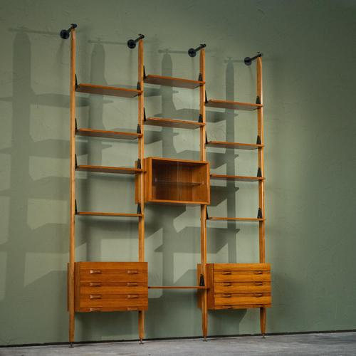 Large Modular Wall Unit in Teak and Brass by Franco Albini, Italy For Sale - Image 12 of 12