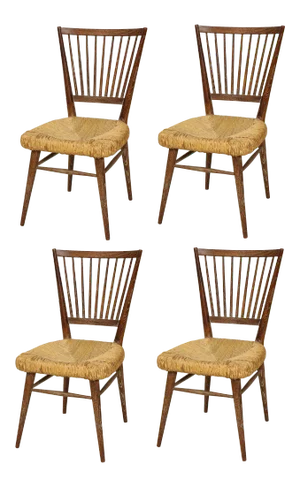 Set of 4 Italian Cerused Oak Chairs With Rushed Seats