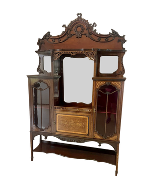 Large Antique Victorian Mahogany Inlaid Satinwood Display Cabinet, 1880