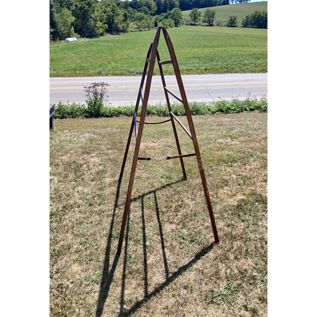 Antique Roosting Fold Up Ladder Rack Original Old Red Paint 1880s For Sale - Image 11 of 13